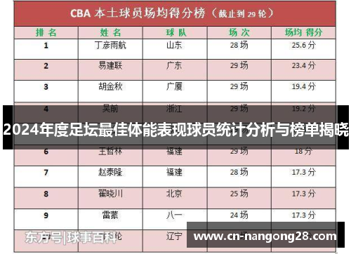 2024年度足坛最佳体能表现球员统计分析与榜单揭晓